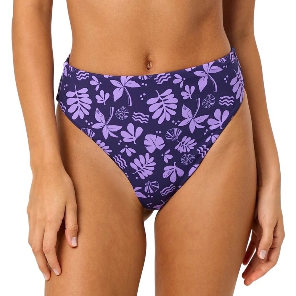 La Porte Monica Cheeky Bottom Purple Leaf Palm Block Print size Small NWT